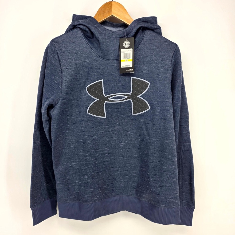 Under Armour Hoodie Womens Medium Blue ColdGear Quilted Logo Pullover 1317891